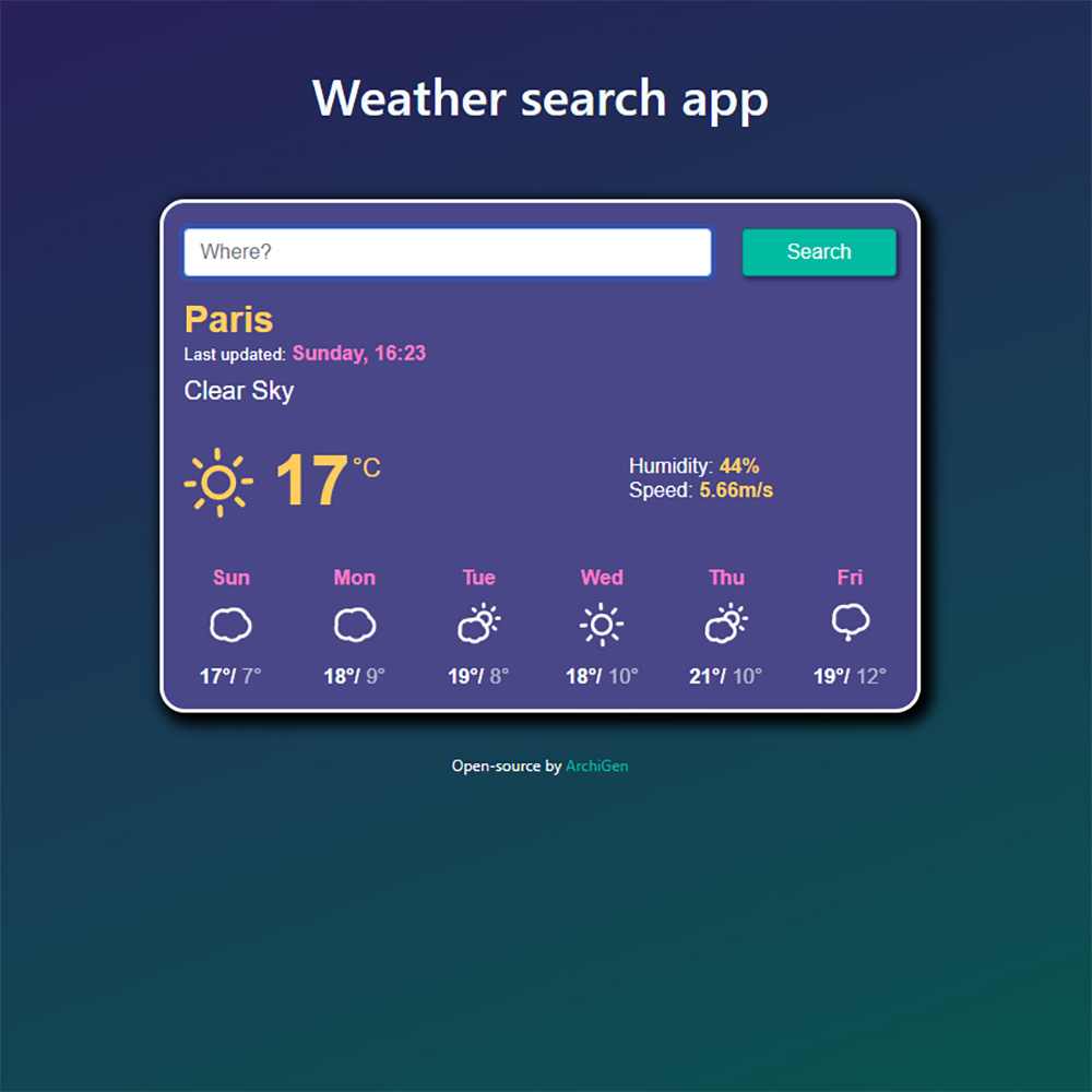 preview of react weather app